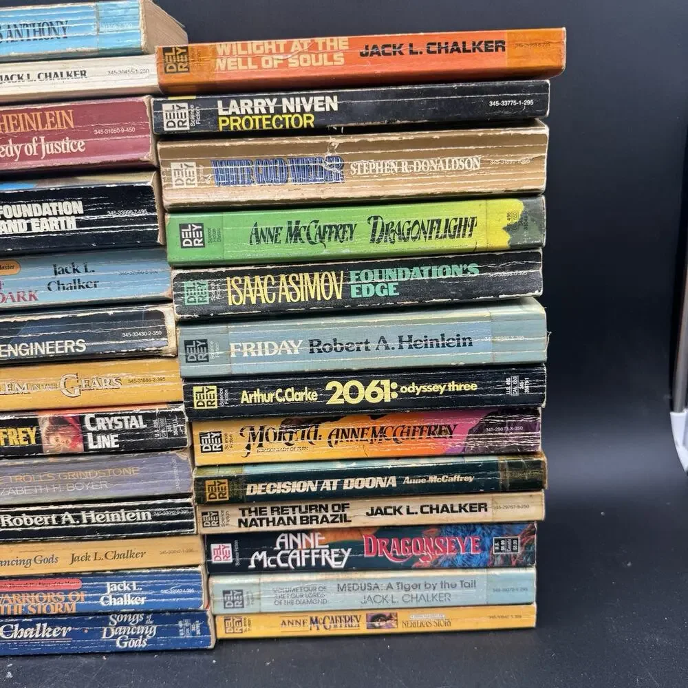Huge Lot Of 38 Vtg Sci-fi Fantasy Books Del Rey Chalker McCaffrey Niven & More